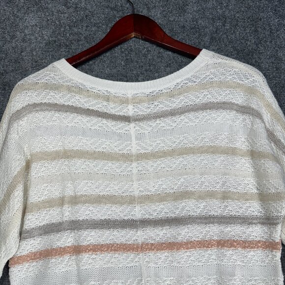 Ann Taylor LOFT Sweater Women XS White Striped Loose Knit Cotton Linen Pockets - Picture 8 of 9